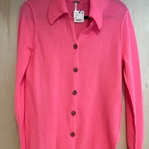 Free People Bright Pink Cashmere Button-Up Women's Sweater